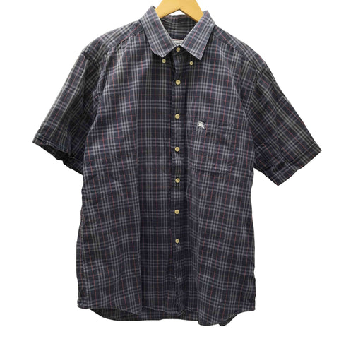 バーバリーズ BURBERRYS OF LONDON 90S 白タグ ロゴ刺繍 S/S チェック シャツ メンズ import:L