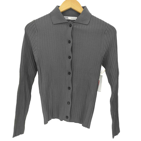 ザラ ZARA リブニット ポロ カーディガン レディース import:M