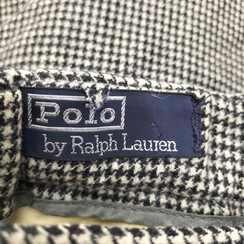 ポロバイラルフローレン Polo by RALPH LAUREN 90S ハウンドトゥース 千鳥格子 ウール サイドアジャスターベルト付き ワイドテーパード パンツ メンズ