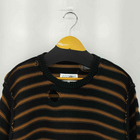 エムエムシックスメゾンマルジェラ MM6 Maison Margiela 25SS ストライプ ダメージ加工 コットン ニット セーター メンズ import:M