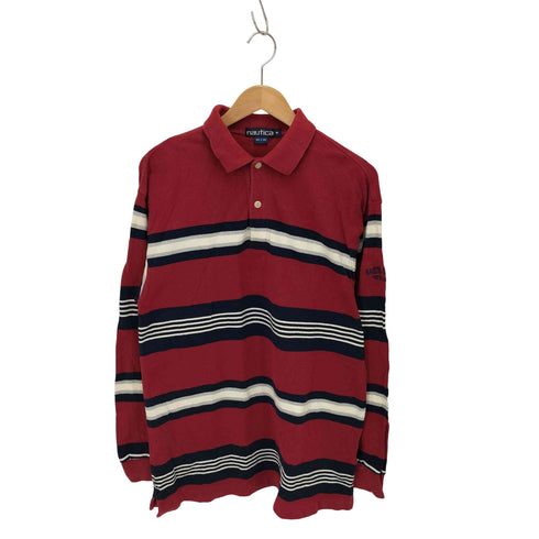 ノーティカ NAUTICA ボーダー柄 長袖ポロシャツ 鹿の子 メンズ import:M