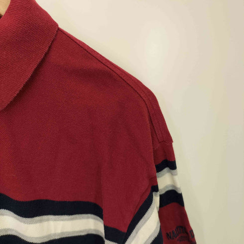 ノーティカ NAUTICA ボーダー柄 長袖ポロシャツ 鹿の子 メンズ import:M