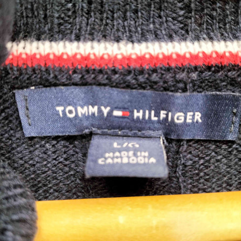 トミーヒルフィガー TOMMY HILFIGER 袖ロゴ刺繍ケーブルニットワンピース レディース L