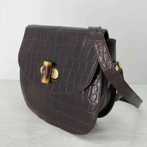 genuineleather イタリア製 クロコ型押し ショルダーバッグ レディース