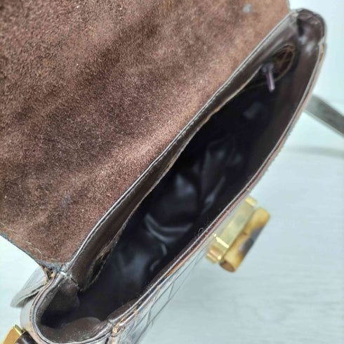 genuineleather イタリア製 クロコ型押し ショルダーバッグ レディース