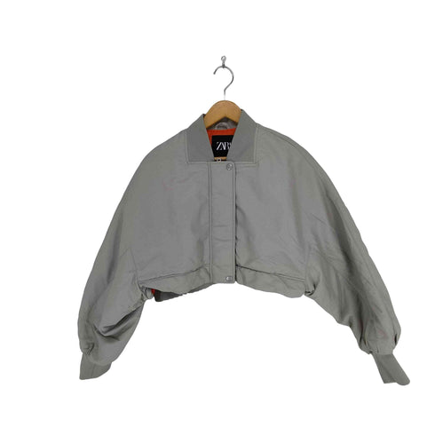 ザラ ZARA サテン クロップド ボンバージャケット レディース import:XS