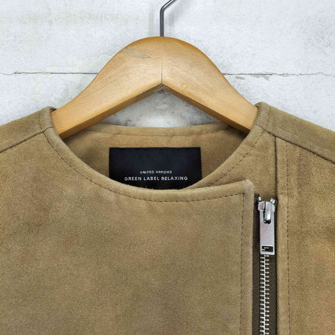 ユナイテッドアローズグリーンレーベルリラクシング UNITED ARROWS green label relaxing スウェードノーカラーライダースジャケット レディース JPN:36