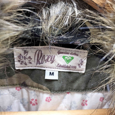 ロキシー ROXY ウッドランドカモ 迷彩柄 ファー ダブルジップ クロップド ミリタリー ジャケット ブルゾン 裏地 花柄総柄 Y2K レディース JPN:M