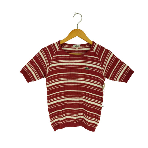 ラコステ LACOSTE ボーダー柄 ロゴワッペン S/S ニット セーター レディース EUR:40