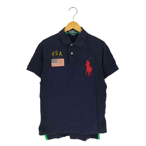 ポロバイラルフローレン Polo by RALPH LAUREN CUSTOM FIT ビッグポニー 刺繍ロゴ 星条旗 ポロシャツ メンズ import:M