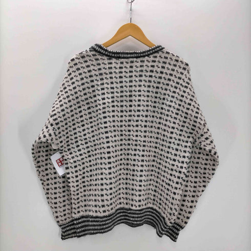 DEVOLD 80-90S ノルウェー製 ウール レーヨン 総柄 バーズアイ ニット セーター 肉厚 メンズ import:L