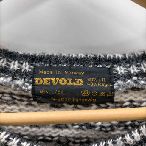 DEVOLD 80-90S ノルウェー製 ウール レーヨン 総柄 バーズアイ ニット セーター 肉厚 メンズ import:L