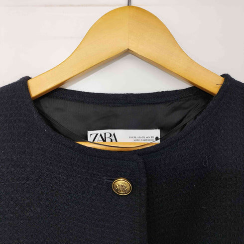 ザラ ZARA メタルボタン ノーカラー ツイードジャケット レディース import:XL