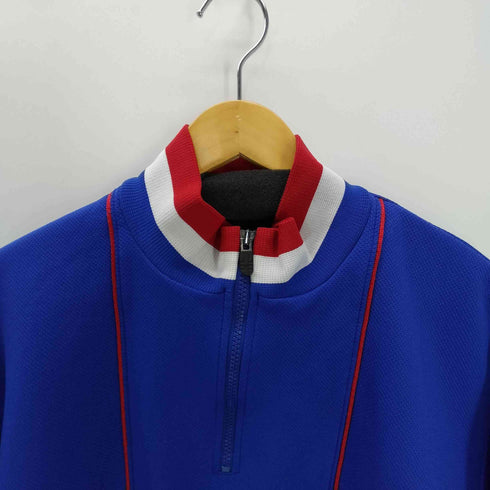 アディダス adidas 90S デサント製 ロゴ刺繍 3ストライプ ハーフジップ プルオーバー カットソー 裾ドローコード メンズ M-L