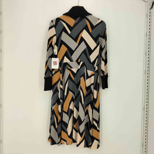 ダイアンフォンファステンバーグ DIANE VON FURSTENBERG 幾何学 シルク100 リブショールカラー ラップ ワンピース レディース 4