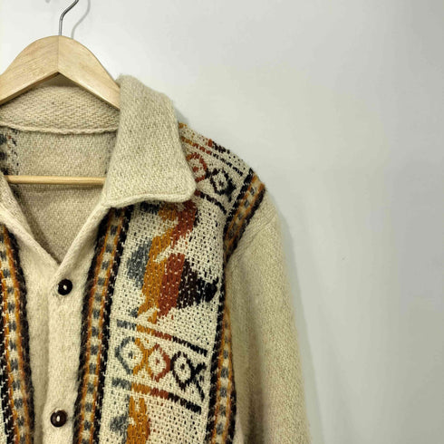 vintage アニマル柄 刺繍 ロングスリーブ ニットシャツ カーディガン メンズ