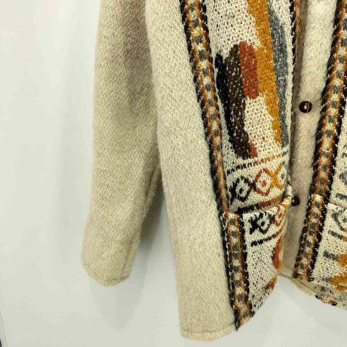 vintage アニマル柄 刺繍 ロングスリーブ ニットシャツ カーディガン メンズ