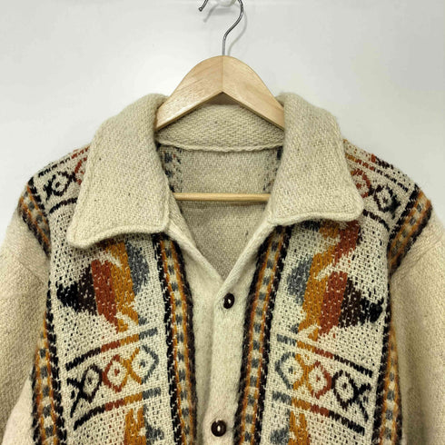 vintage アニマル柄 刺繍 ロングスリーブ ニットシャツ カーディガン メンズ
