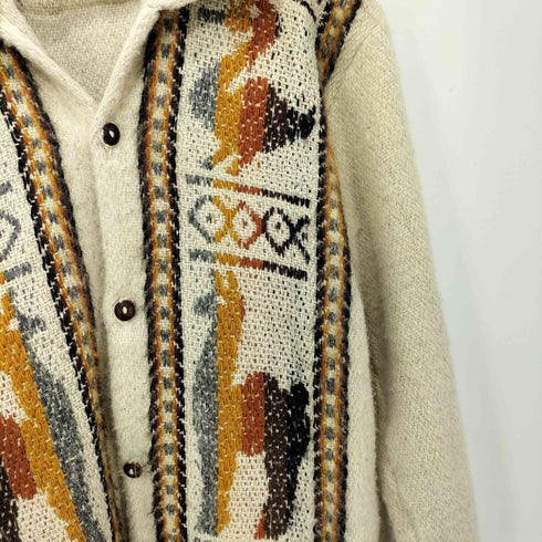 vintage アニマル柄 刺繍 ロングスリーブ ニットシャツ カーディガン メンズ