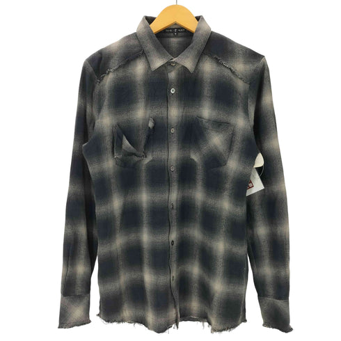 ノーアイディー NO ID. ダメージ加工 コットン フランネル オンブレ チェック L/S シャツ メンズ JPN:2