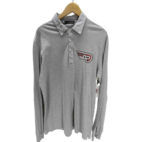 ディースクエアード DSQUARED2 イタリア製 ダメージ加工 ロゴ プリント コットン L/S ポロシャツ メンズ import:XL