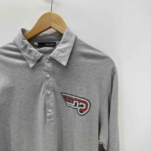 ディースクエアード DSQUARED2 イタリア製 ダメージ加工 ロゴ プリント コットン L/S ポロシャツ メンズ import:XL