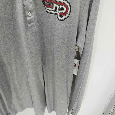 ディースクエアード DSQUARED2 イタリア製 ダメージ加工 ロゴ プリント コットン L/S ポロシャツ メンズ import:XL