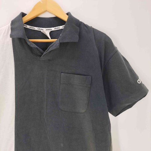 アディダス adidas 80-90S デサント製 バイカラー S/S ポケ付き ポロ スキッパー カットソー Tシャツ メンズ M-L