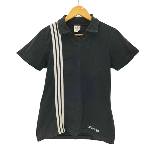 アディダス adidas 80-90S デサント製 ロゴ刺繍 3ストライプ S/S スキッパー カットソー ポロ シャツ メンズ M-L