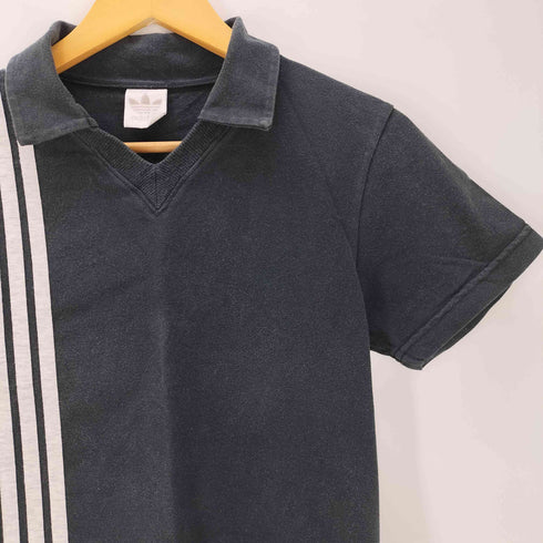 アディダス adidas 80-90S デサント製 ロゴ刺繍 3ストライプ S/S スキッパー カットソー ポロ シャツ メンズ M-L