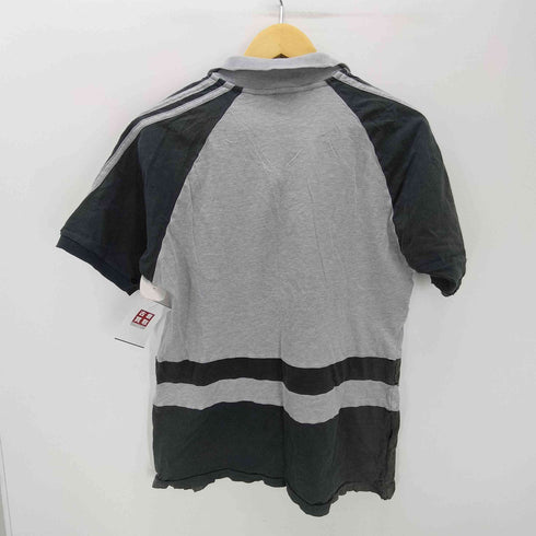 アディダス adidas 80-90S デサント製 トレフォイル ロゴ刺繍 3ストライプ バイカラー S/S スキッパー カットソー ポロ シャツ 襤褸 ボロ メンズ M-L