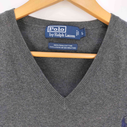 ポロバイラルフローレン Polo by RALPH LAUREN 90-00s PIMA COTTON ポニー刺繍 Vネック コットンニットベスト メンズ import:L