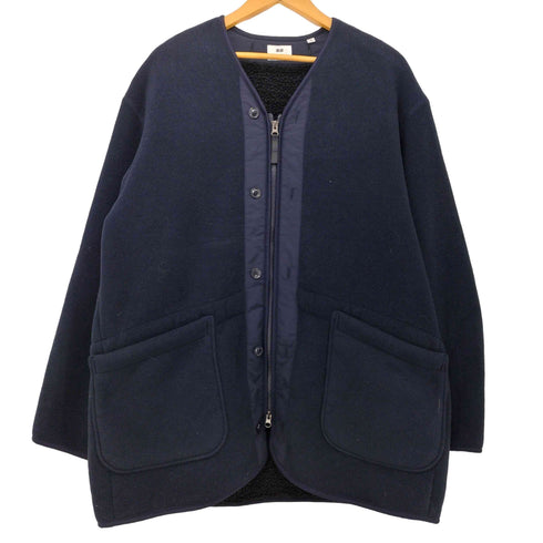 ユニクロ UNIQLO フリースノーカラーコート ネイビー Lサイズ メンズ JPN:L