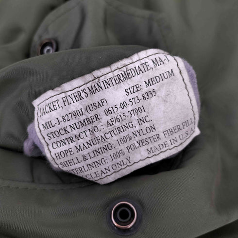 アルファインダストリーズ ALPHA INDUSTRIES 70-80S USA製 MA-1 フライト ジャケット EMAR ジップ メンズ import:M