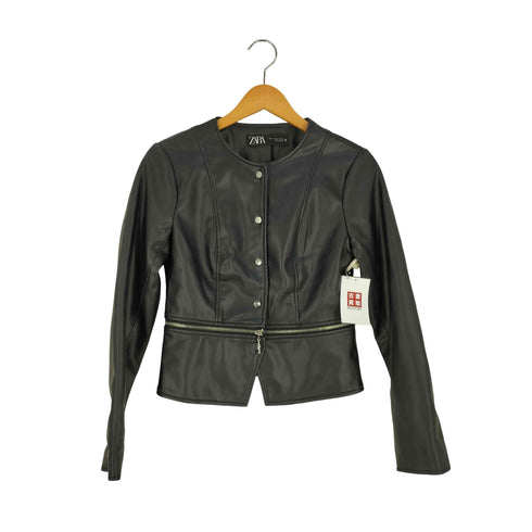 ザラ ZARA ジップデザイン フェイクレザー ノーカラージャケット レディース import:S