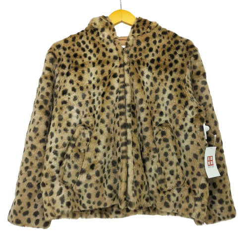 NICE-LEAGUE 短丈 フェイクファー レオパード ジップアップ パーカー レディース JPN:M