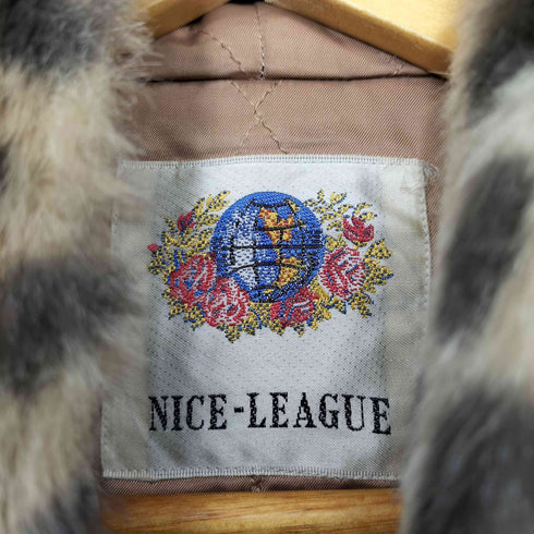 NICE-LEAGUE 短丈 フェイクファー レオパード ジップアップ パーカー レディース JPN:M