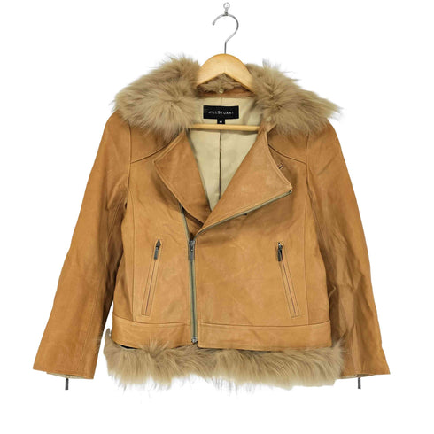 ジルスチュアート JILLSTUART lamb leather ラムレザー フォックスファー付きダブルライダースジャケット レディース JPN:M