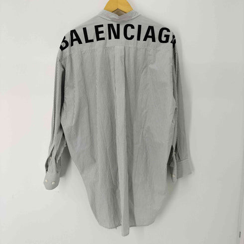 バレンシアガ BALENCIAGA 19年製 ロゴ ストライプ ニュースウィングシャツ メンズ UK:34
