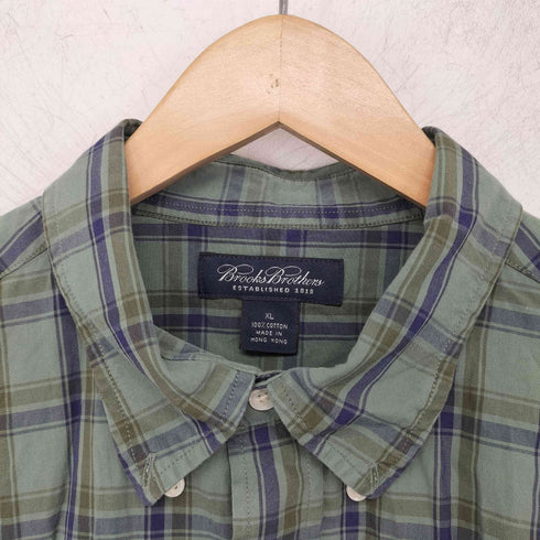 ブルックスブラザーズ BROOKS BROTHERS チェック柄ボタンダウン半袖シャツ メンズ import:XL