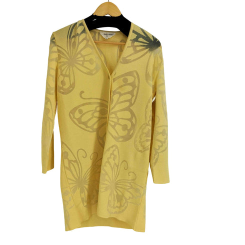 ハナエモリ HANAE MORI レーヨン混 蝶柄 シェルボタン シアーカーディガン レディース JPN:M