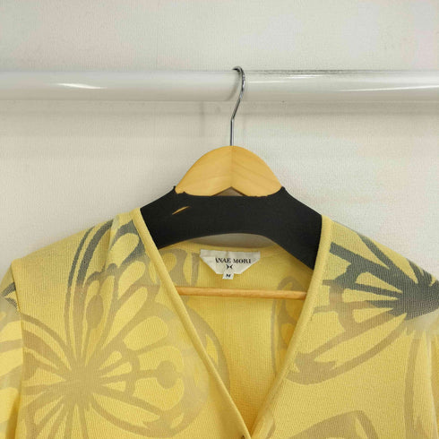 ハナエモリ HANAE MORI レーヨン混 蝶柄 シェルボタン シアーカーディガン レディース JPN:M