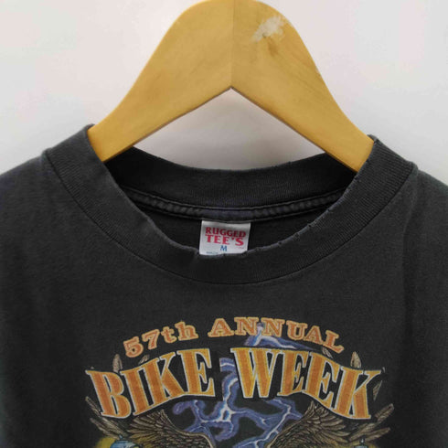 90S RUGGED TEE'S USA製 57TH ANNUAL BIKE WEEK ホーク 鷹 バイクウィーク 両面 プリント Tシャツ 袖シングル メンズ import:M