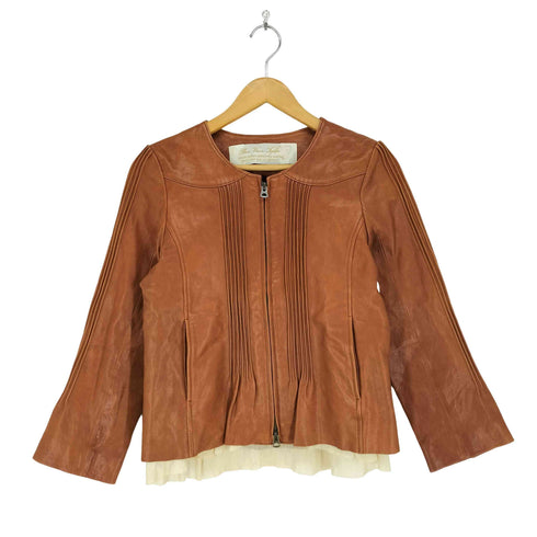 bon vieux temps lamb leather ラムレザープリーツデザインレースレイヤードジャケット レディース 1
