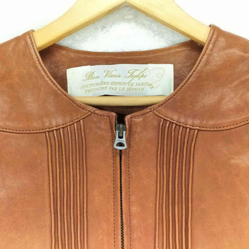 bon vieux temps lamb leather ラムレザープリーツデザインレースレイヤードジャケット レディース 1