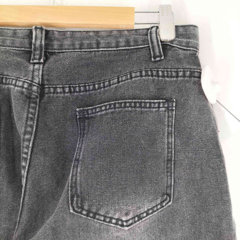 ブラック ワイドデニムパンツ ウエスト スナップ レディース
