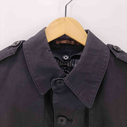 ピーエスポールスミス PS Paul Smith 裏地ストライプ ライナー付き ガンフラップ ブラック バルマカーン ステンカラー コート メンズ import:M