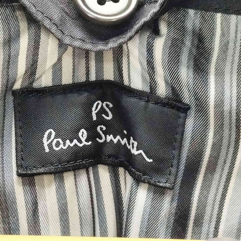 ピーエスポールスミス PS Paul Smith 裏地ストライプ ライナー付き ガンフラップ ブラック バルマカーン ステンカラー コート メンズ import:M