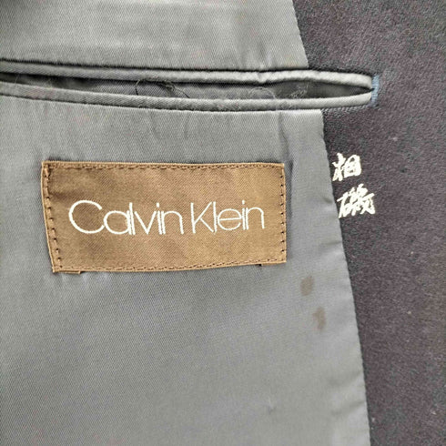 カルバンクライン CALVIN KLEIN ピークドラペル 金ボタン ダブルブレスト紺ブレザー メンズ C90-W76-T170