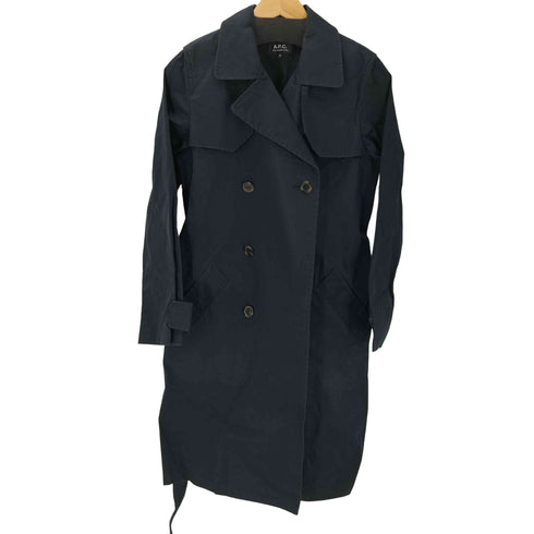 アーペーセー A.P.C. MADE IN ITALY イタリア製 染め生地 コットン ガンフラップ スプリング ブラック バルマカーン ステンカラー ロング コート レディース import:XS